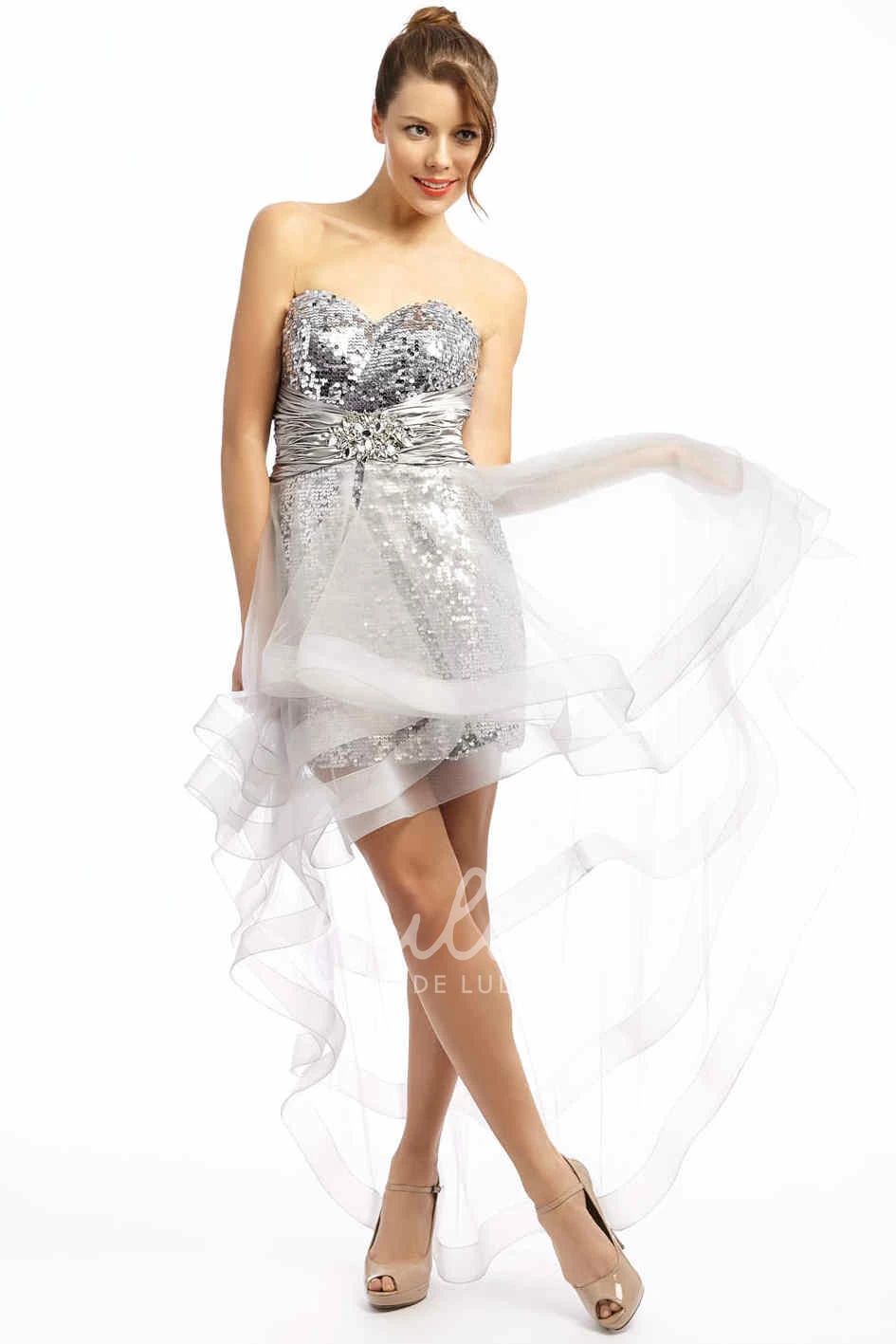 Sheath Ruched Sweetheart Sleeveless Prom Dress Floor-Length with Tiers and Sequins