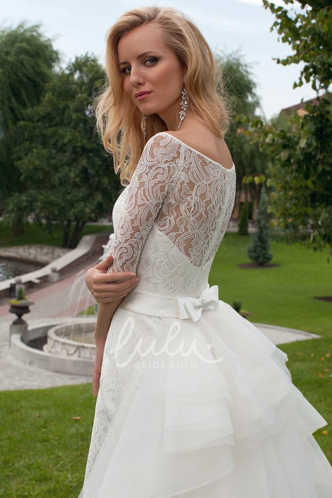 Scoop Neck Sheath Lace Wedding Dress with Half Sleeves Unique Bridal Gown