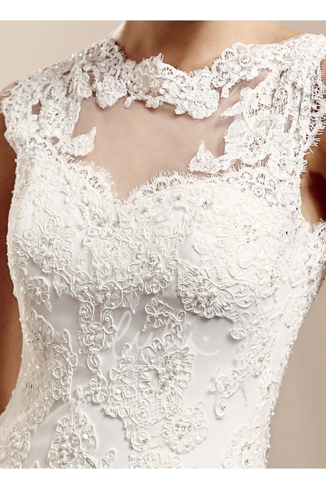 Sleeveless Sheath Tulle&Lace Wedding Dress with Brush Train