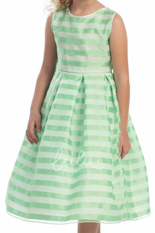 Sleeveless Tea-Length Organza Flower Girl Dress with Pleats