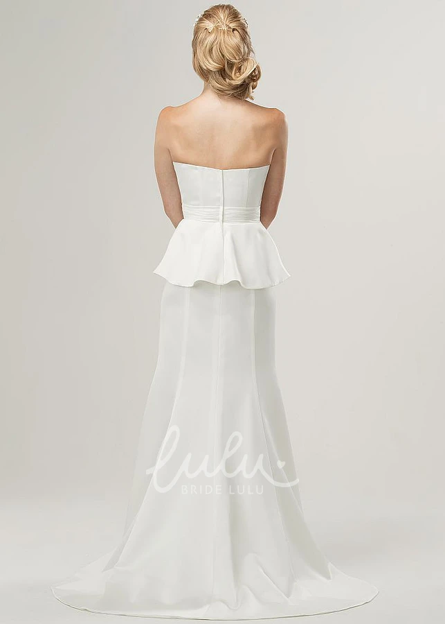 Satin Strapless Peplum Wedding Dress with Ruching Floor-Length Sheath