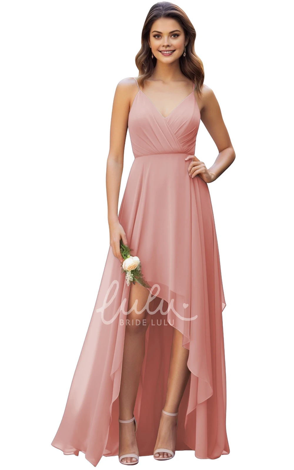 A-Line Chiffon Spaghetti V-neck Bridesmaid Dress Gorgeous 2025 Women's Flowy Unique