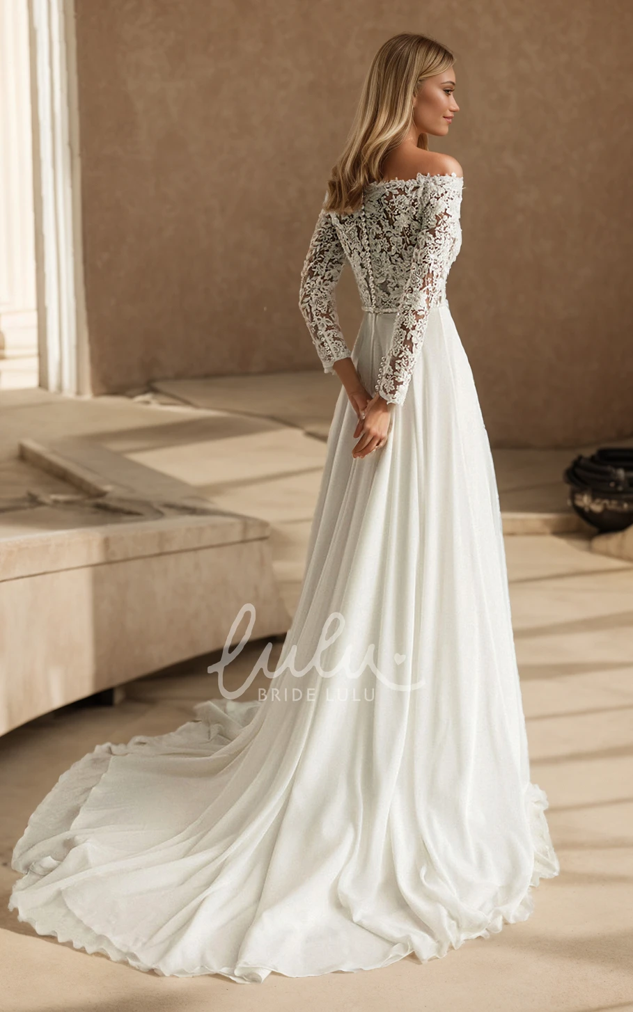 Fall Autumn Boho A-Line Lace Off-the-shoulder Wedding Dress Vintage Elegant Long Sleeve Bridal Gown with train
