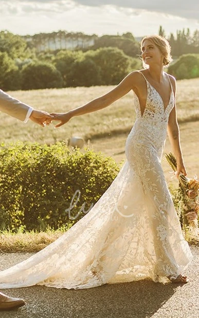 Bohemian Mermaid Sexy Hip Wrap Spaghetti Straps Wedding Dress Full Body Lace with Backless