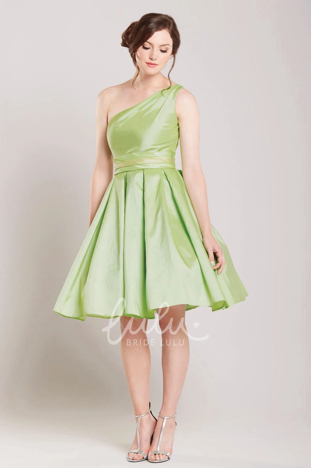 One Shoulder Satin Bridesmaid Dress A-Line Pleated Sleeveless Short Mini