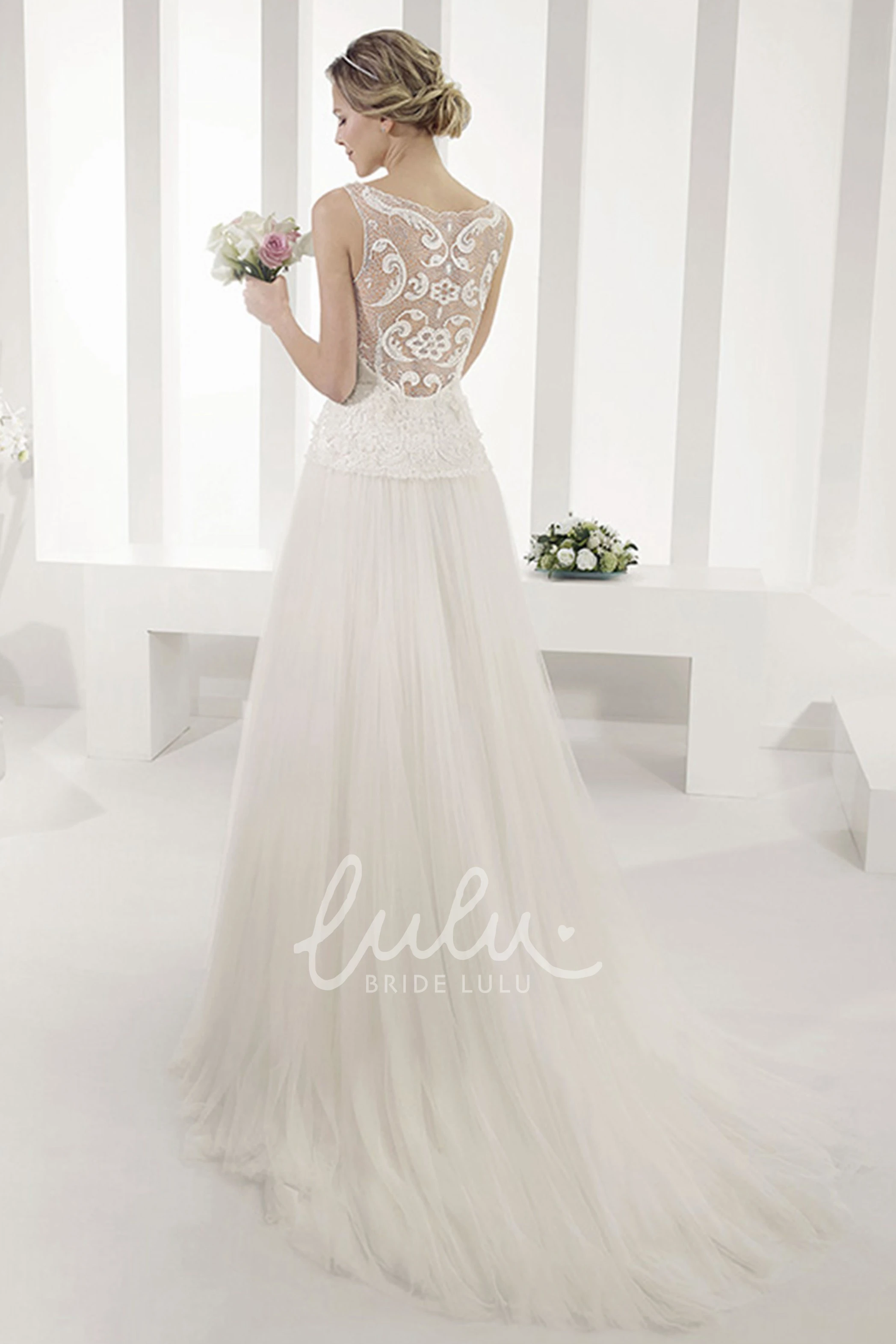 Embroidered A-Line Tulle Ball Gown with Pleated Skirt