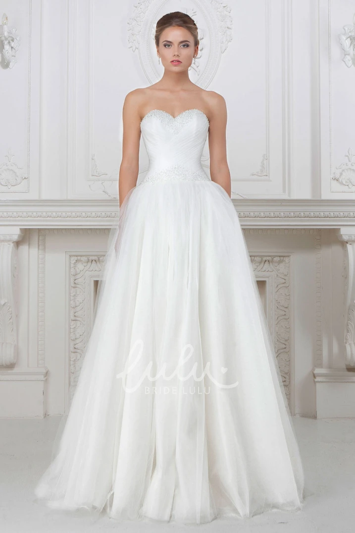Sweetheart A-Line Tulle Wedding Dress with Beading and Bow Floor-Length