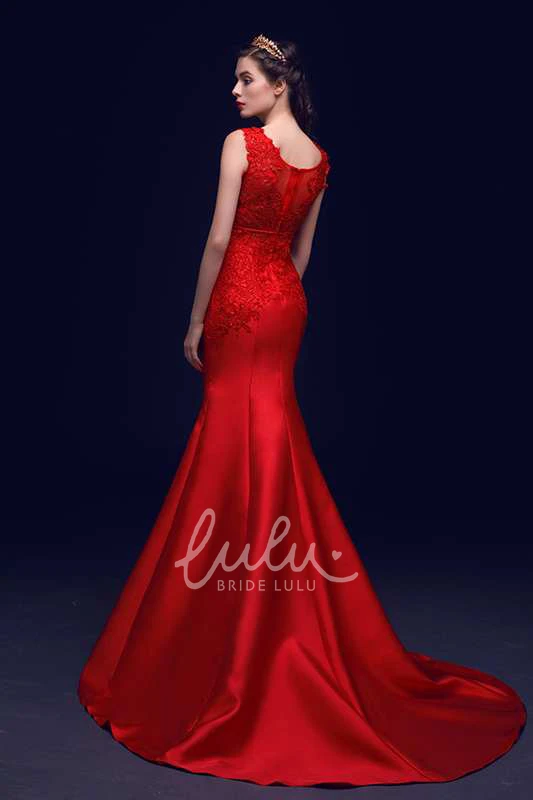 Satin Mermaid Formal Dress with Appliques Strapless Pleated Gown