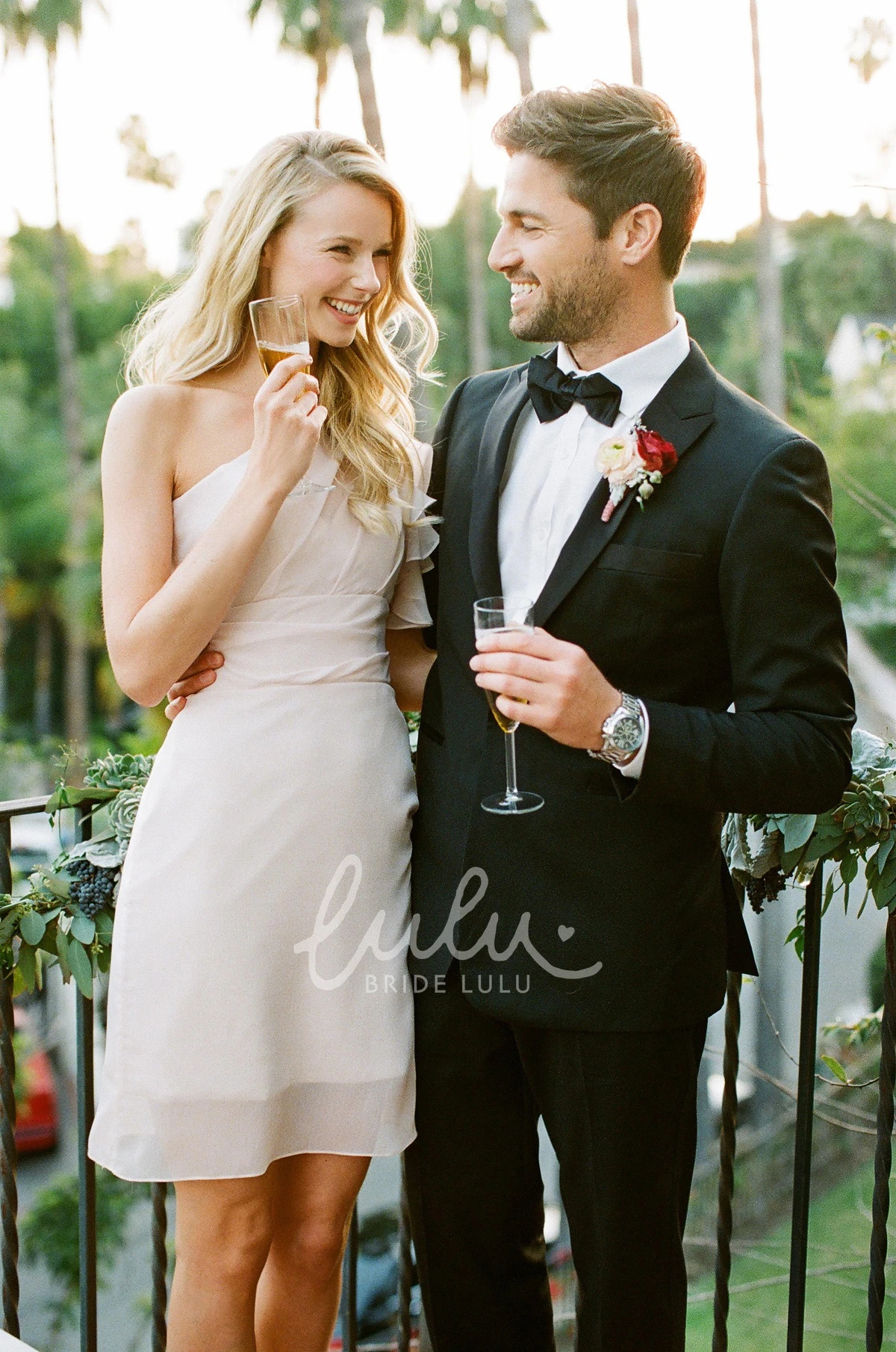 Draped One-Shoulder Chiffon Bridesmaid Dress Multi-Color Mini Low-V Back Convertible