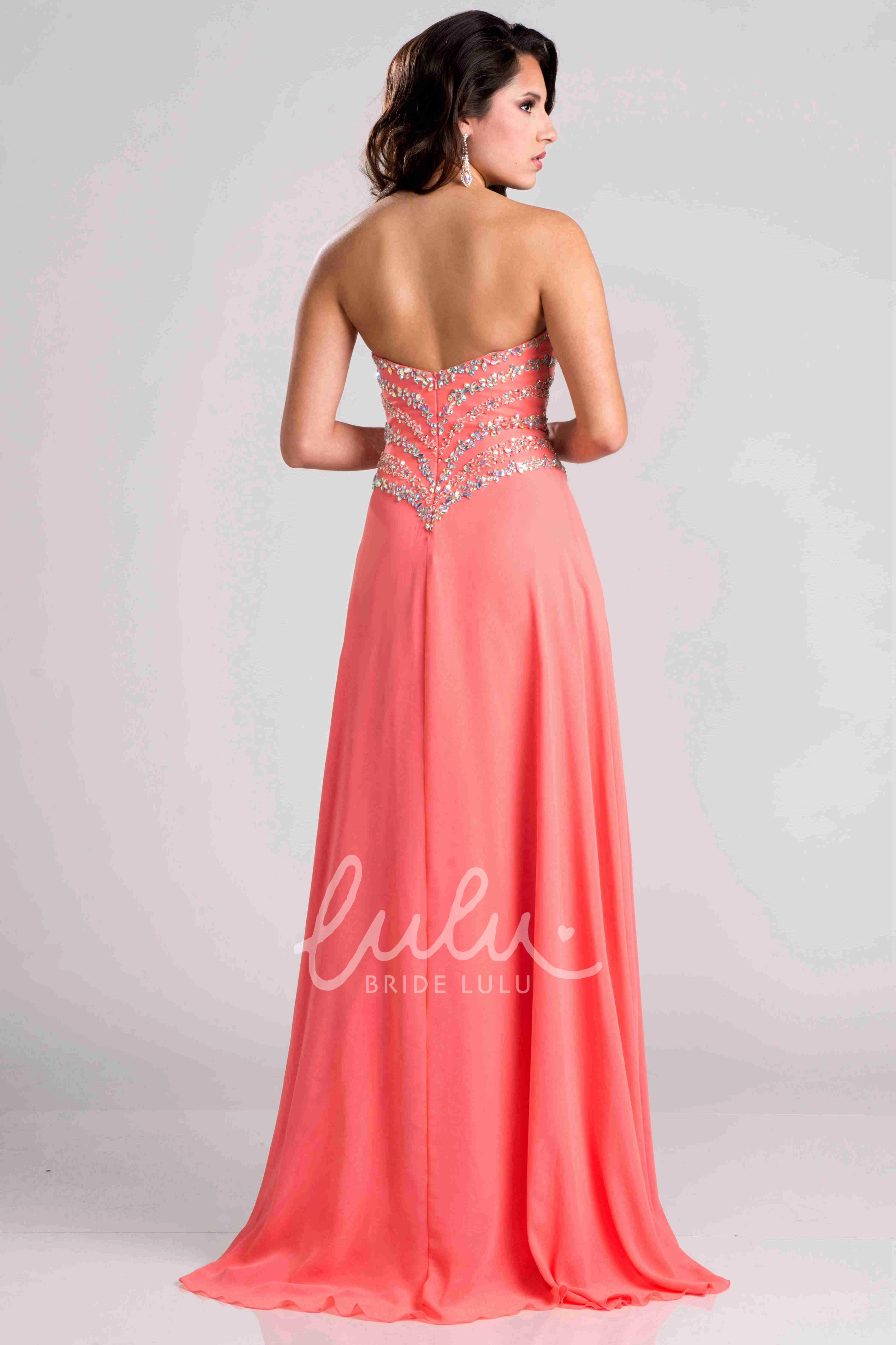Beaded A-Line Chiffon Sweetheart Prom Dress Flowy Prom Dress