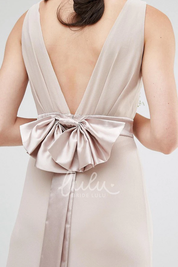 Jewel Neck Sleeveless Chiffon Bridesmaid Dress Floor-Length Sheath Bow