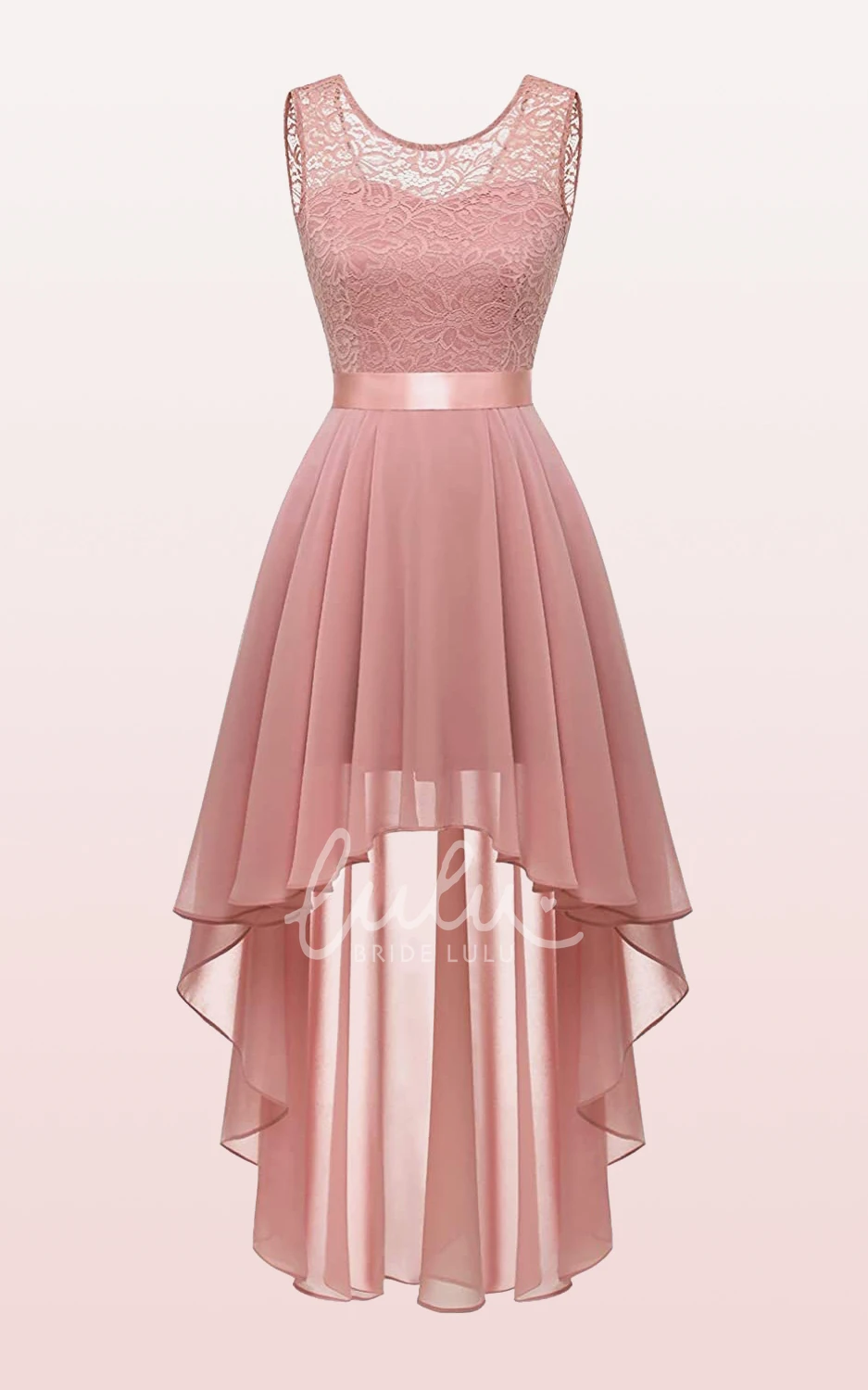Chiffon Bateau A-line Bridesmaid Dress with Sash/Ribbon High-Low