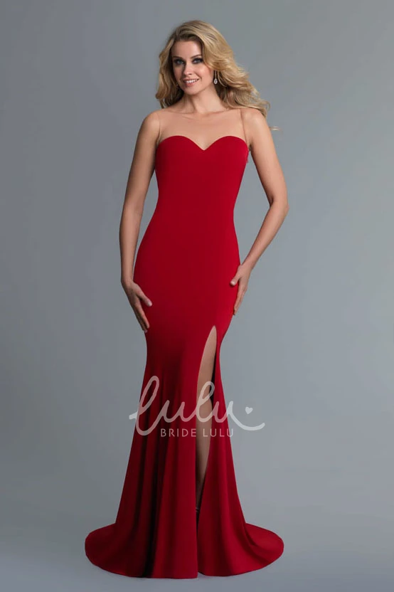 Sweetheart Sheath Jersey Bridesmaid Dress with Illusion and Split Front