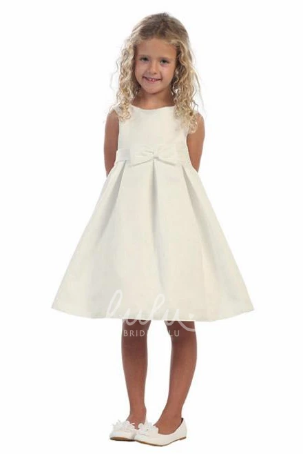 Satin Pleated Knee-Length Flower Girl Dress with Split Front and Tiered Skirt
