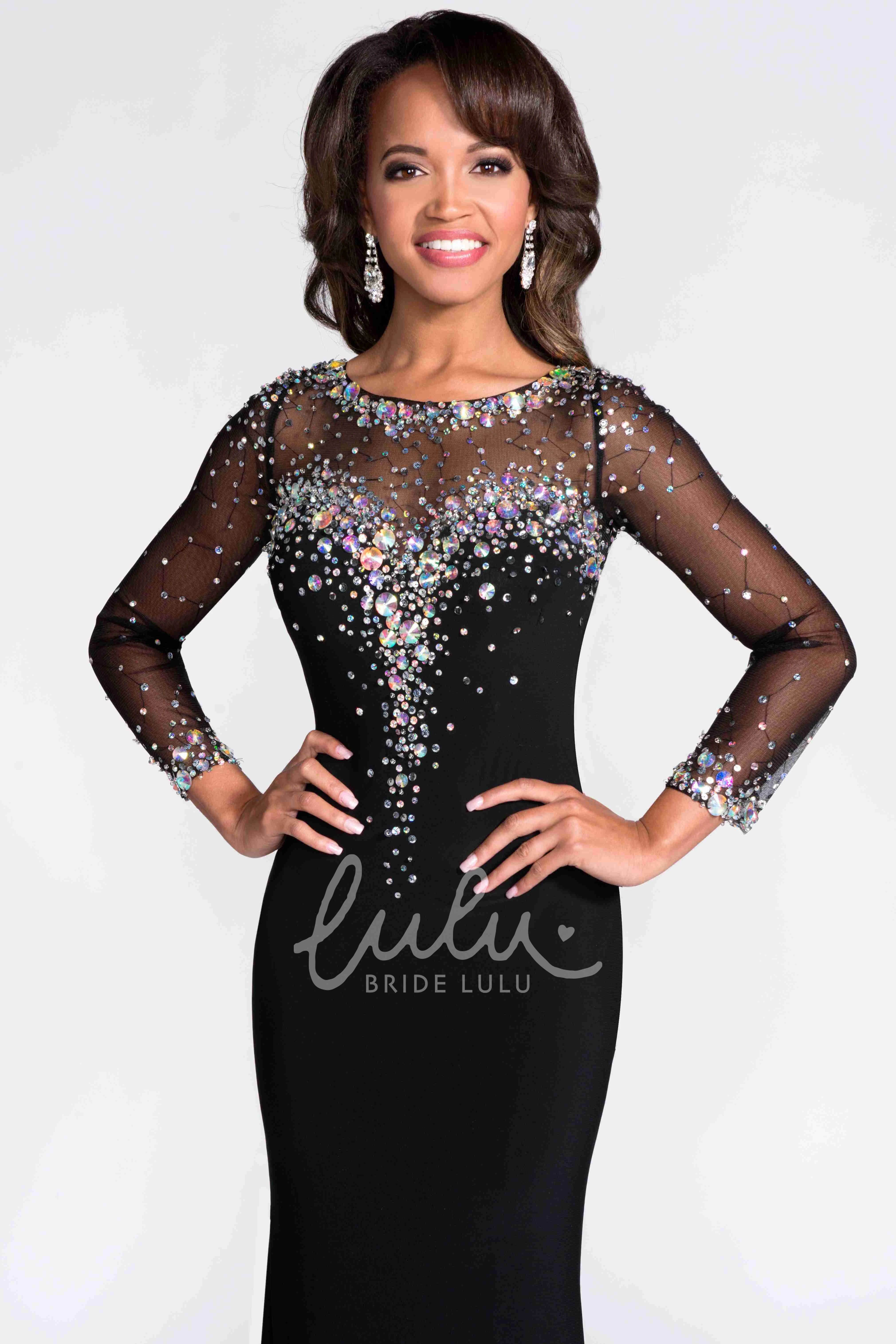 Long Sleeve Sheath Prom Dress with Sequins and Keyhole Classy Bridesmaid Dress