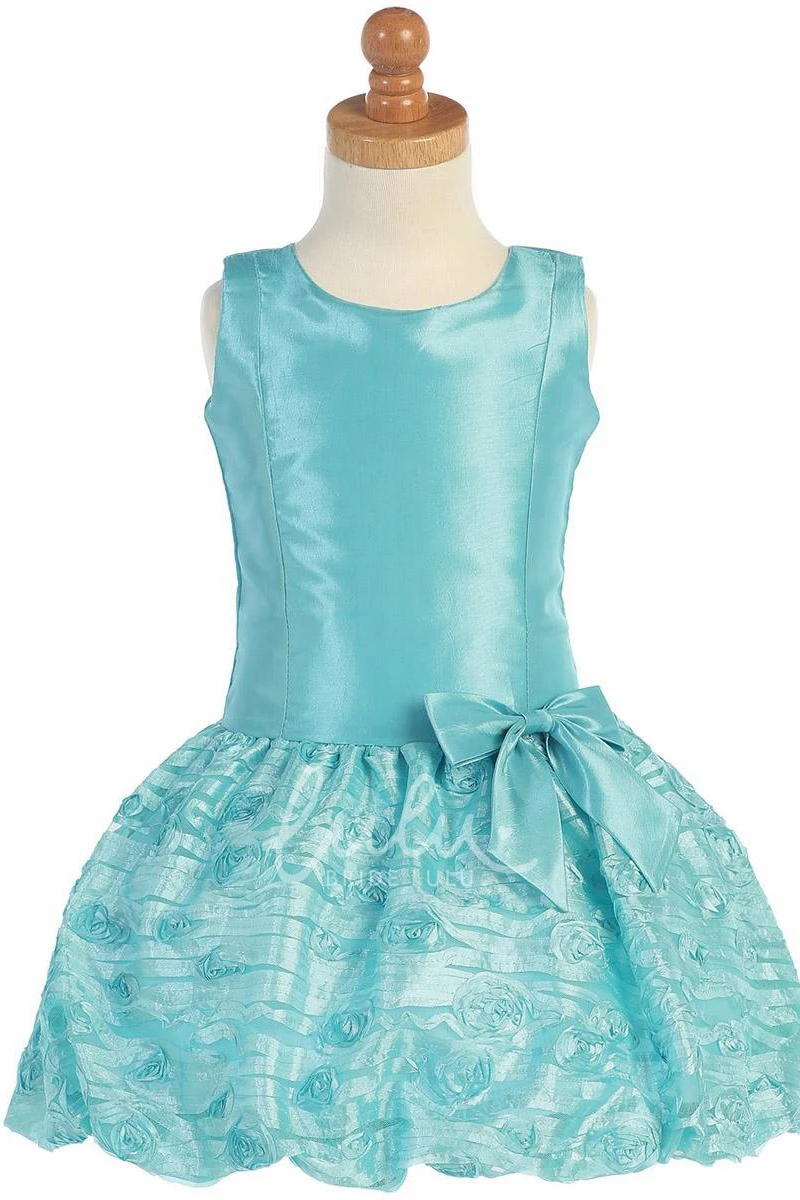 Tulle & Taffeta Tea-Length Flower Girl Dress Bowed & Embroidered