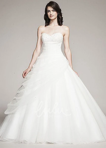 Sweetheart Beaded Tulle Wedding Dress with Pick Up Ball Gown