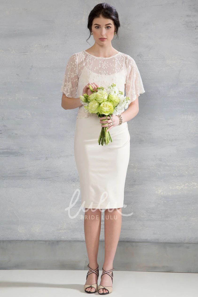 Jersey Wedding Dress with Poet Sleeves and Cape Knee-Length Appliqued