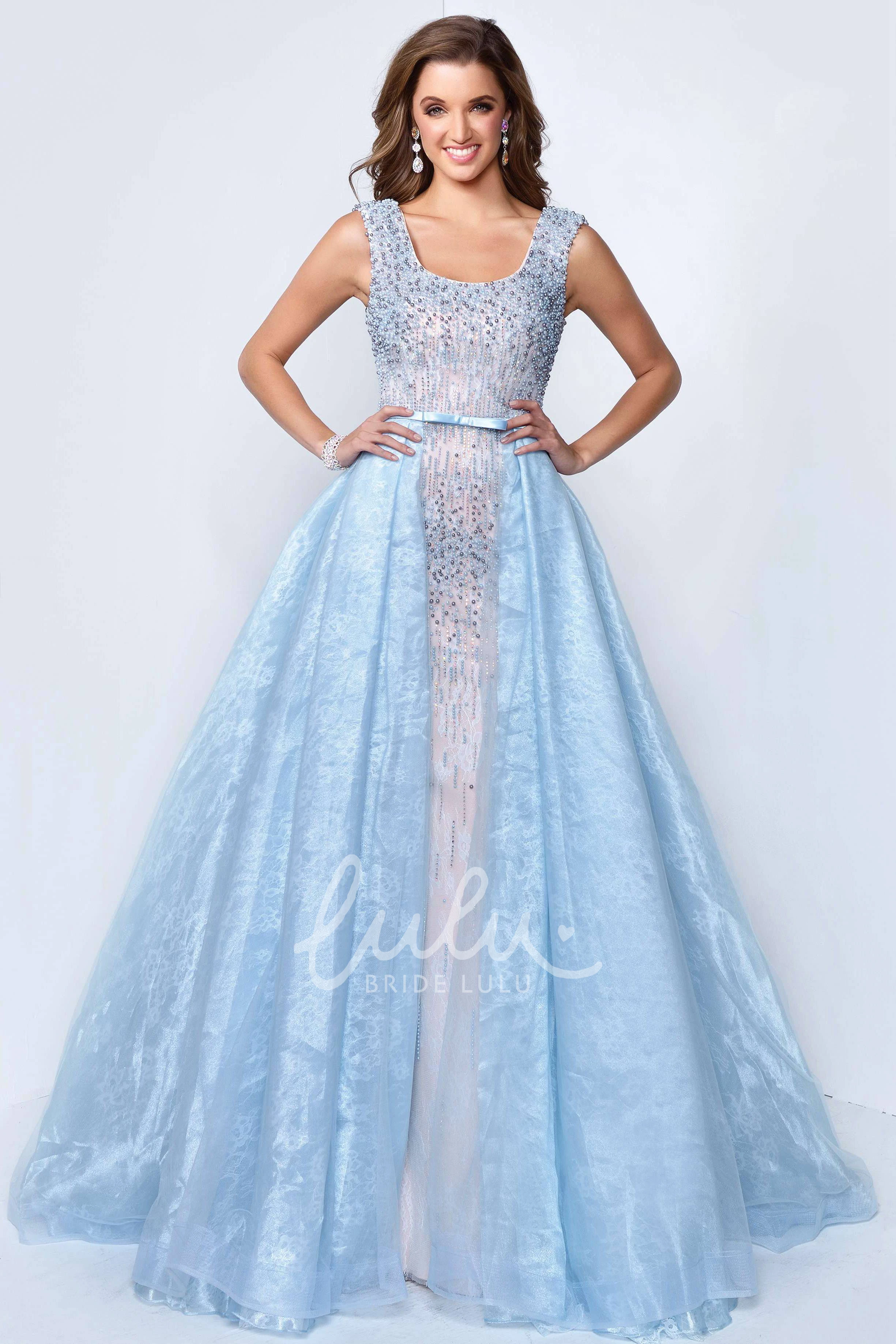 Beaded Square-Neck Sleeveless A-Line Formal Dress with Zipper