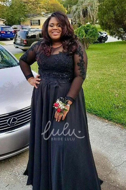 A-Line Satin Lace Formal Dress with Illusion Long Sleeves