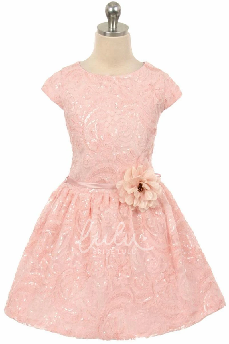 Tiered Tulle&Sequins Tea-Length Flower Girl Dress Flowy Prom Dress
