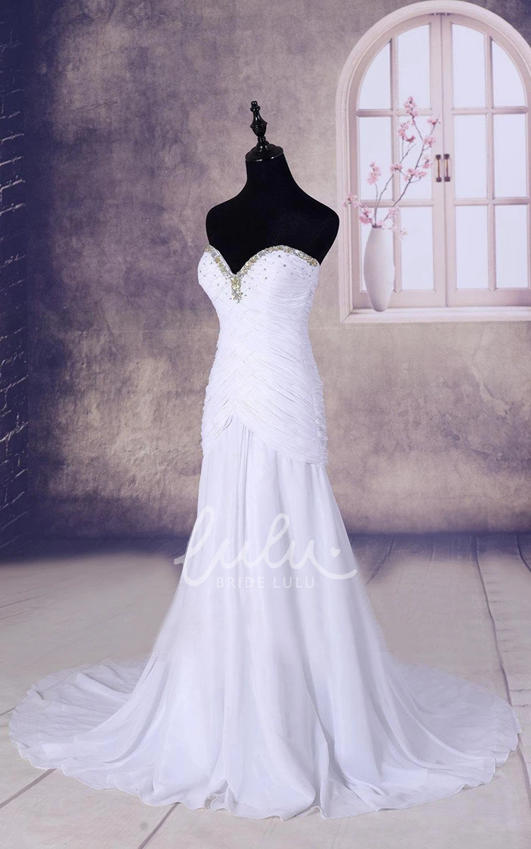 Sweetheart Chiffon Dress With Beading And Court Train