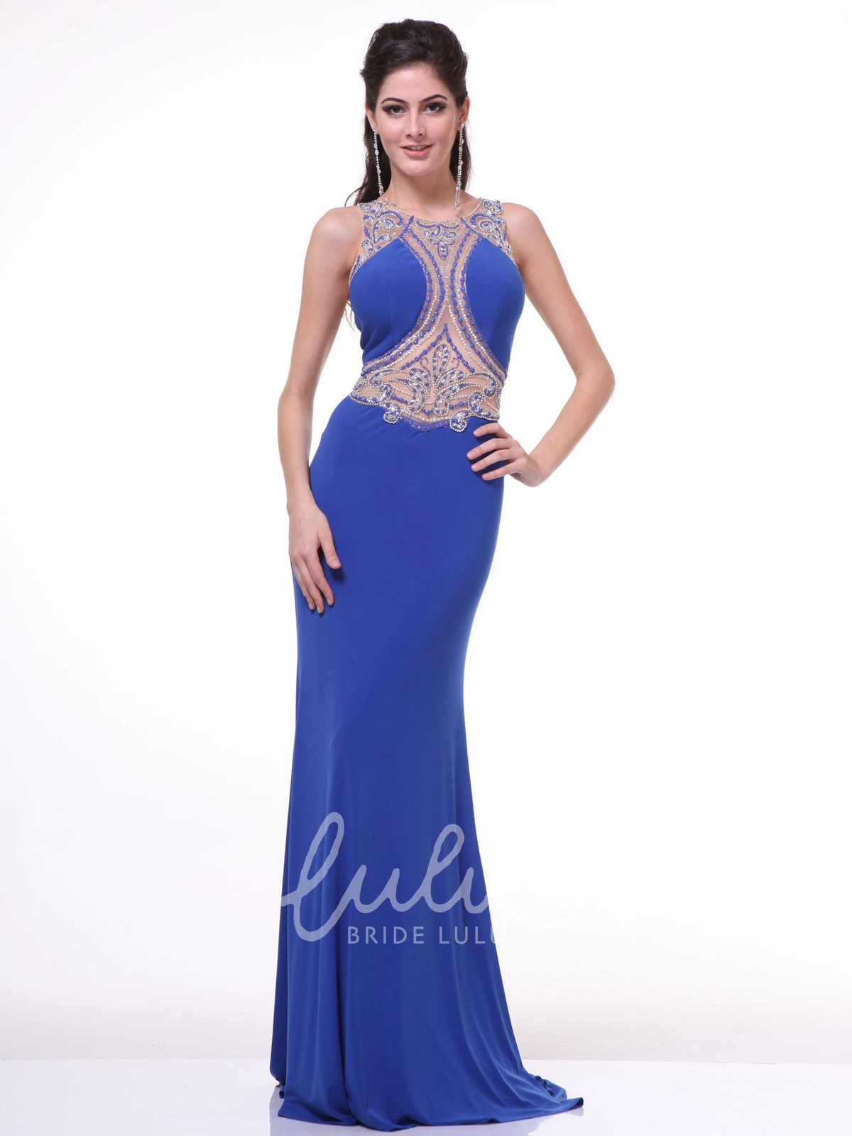 Jewel-Neck Sleeveless Sheath Jersey Dress with Beading for Women