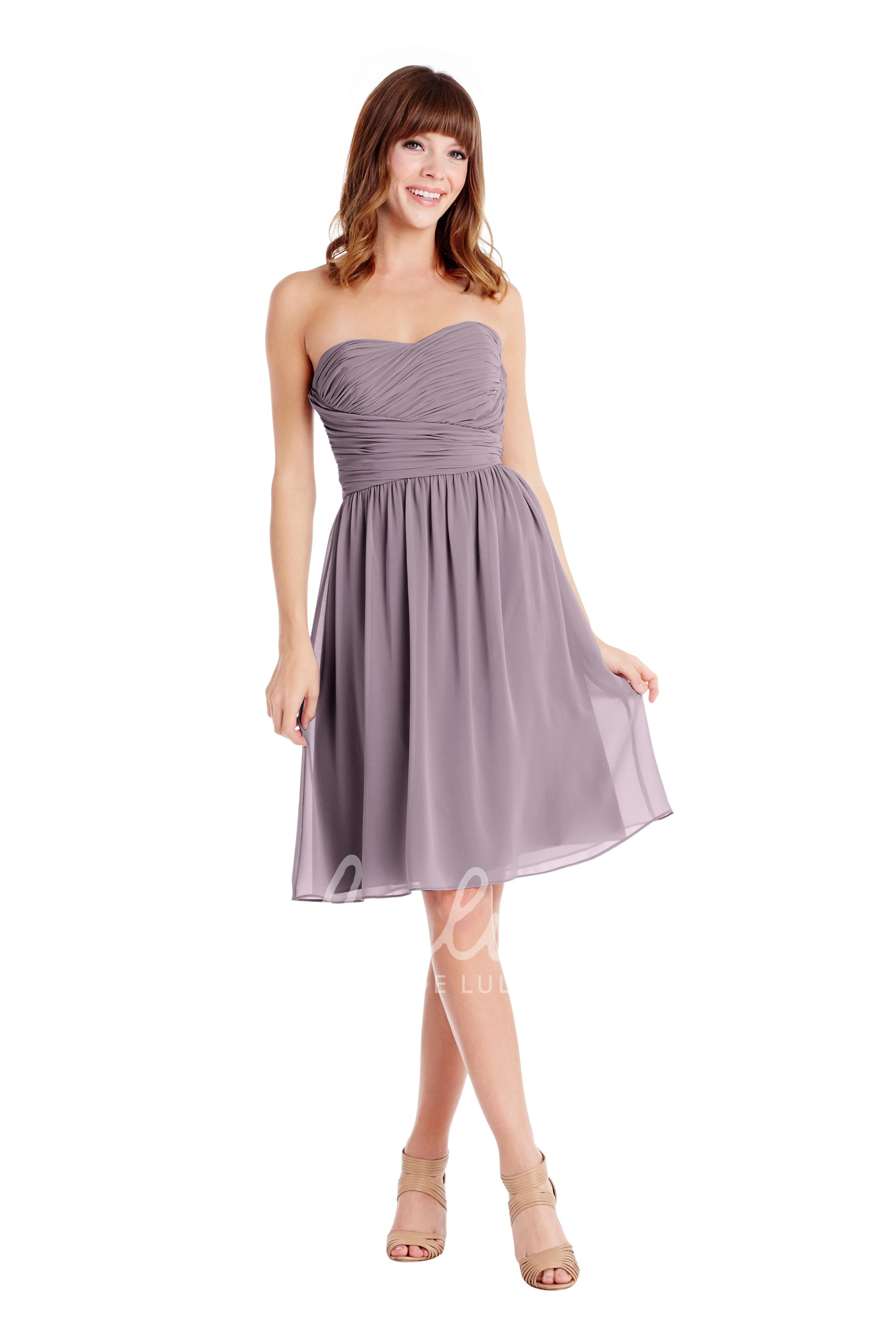 Criss-Cross Sweetheart Sleeveless Chiffon Knee-Length Bridesmaid Dress in Multiple Colors