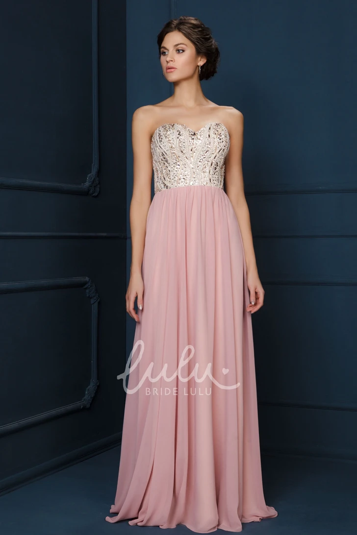 Floor-Length Chiffon Evening Dress with Sweetheart Neckline and Beaded Details in A-Line Style