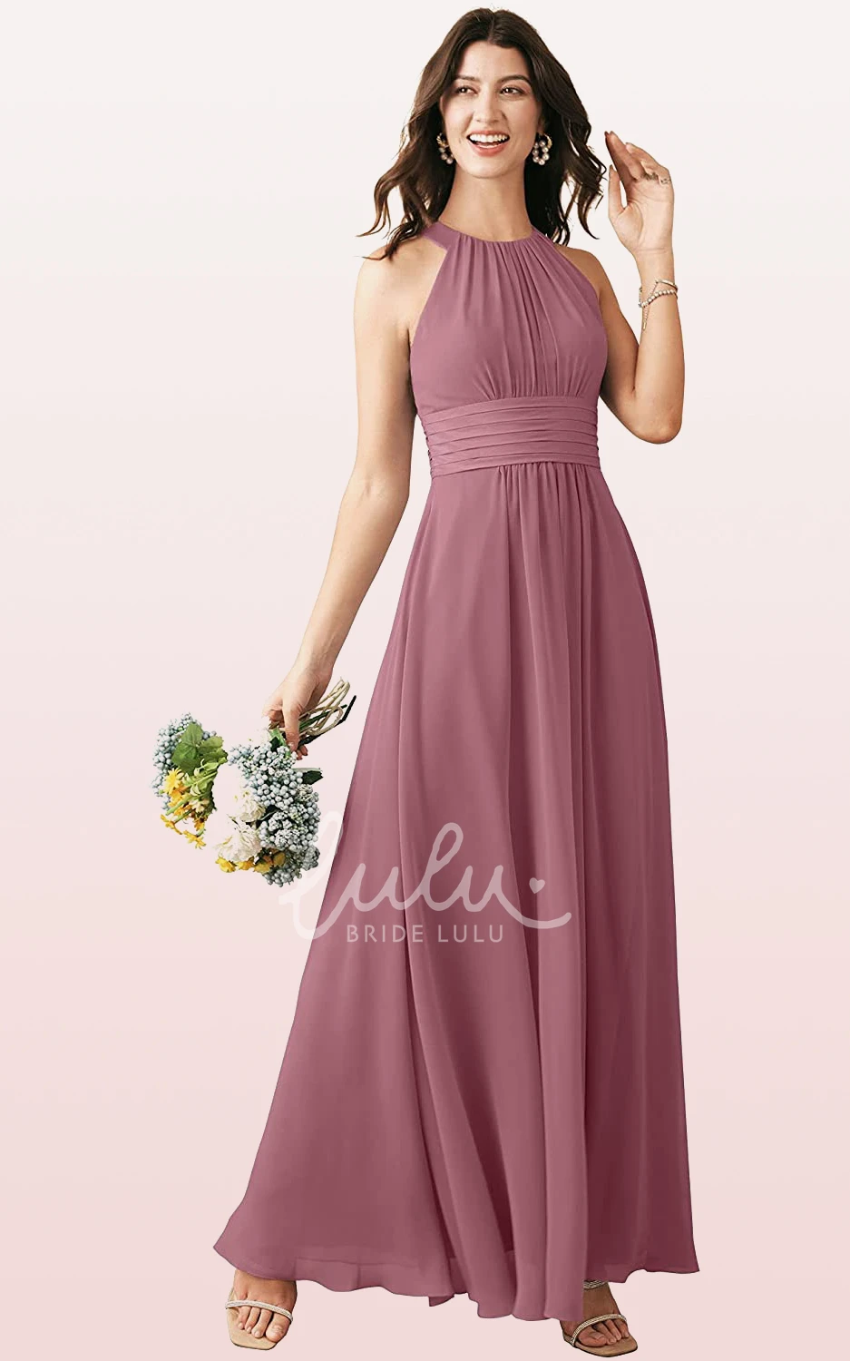 Halter A-Line Chiffon Bridesmaid Dress with Ruching Elegant Ankle-Length