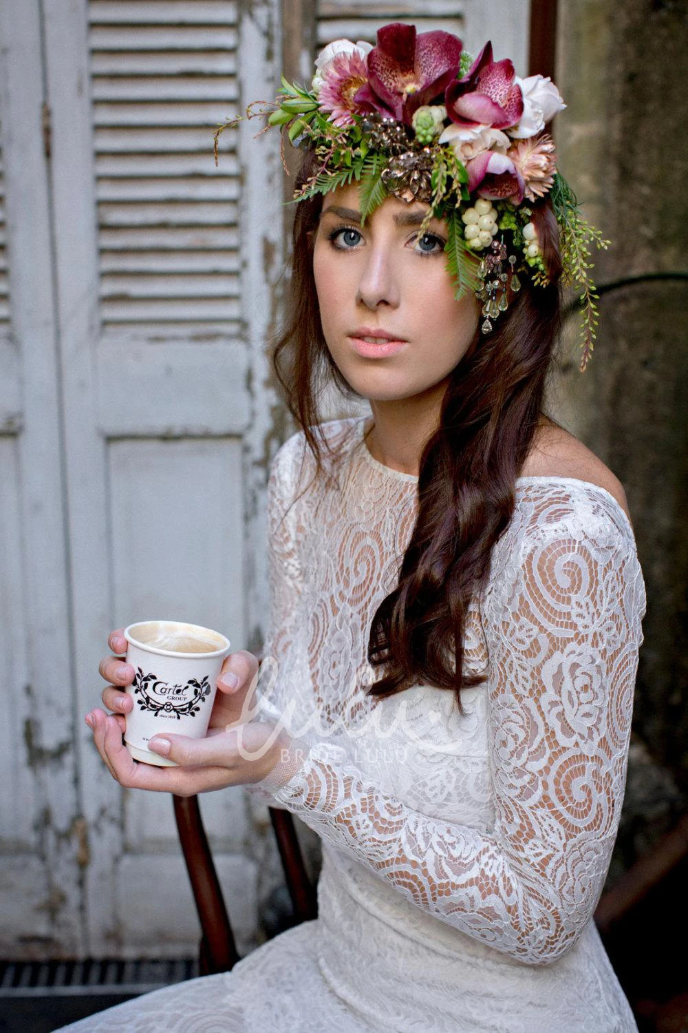 Mermaid Lace Winter Wedding Dress with High Neck and Front Split