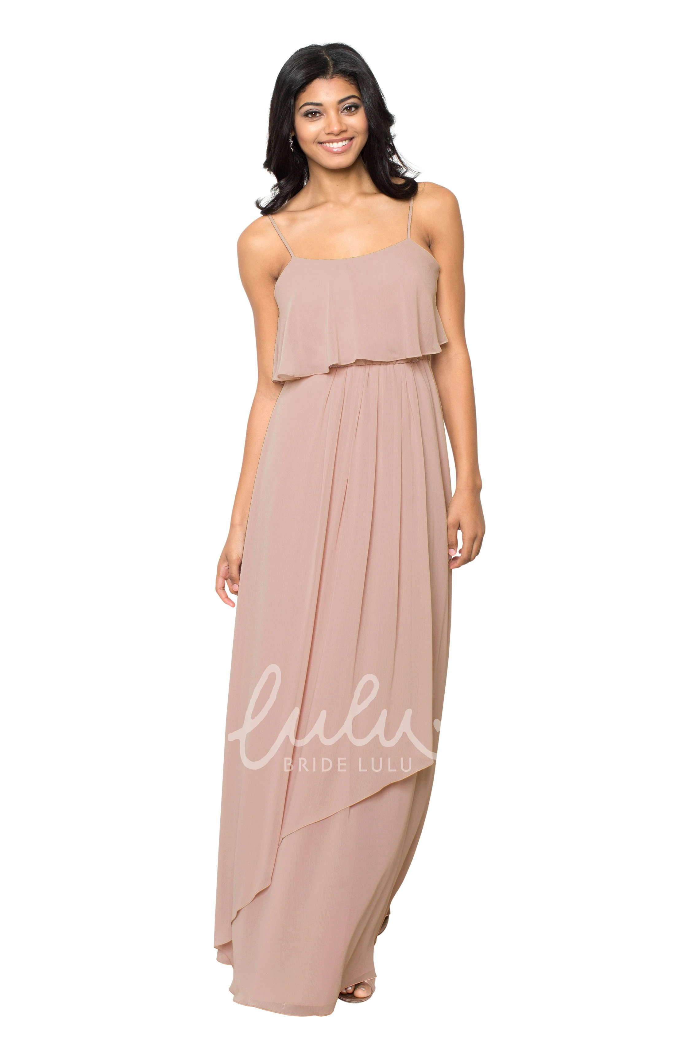 Draped Spaghetti Chiffon Bridesmaid Dress Sleeveless Multi-Color Convertible