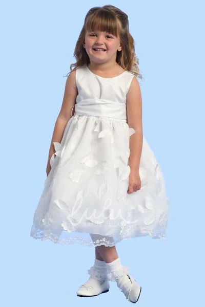 Floral Satin Ankle-Length Flower Girl Dress Modern Dress for Girls