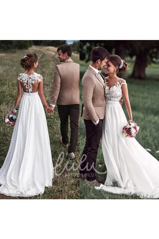 Chiffon A-Line Wedding Dress with Jewel Neckline and Button Closure