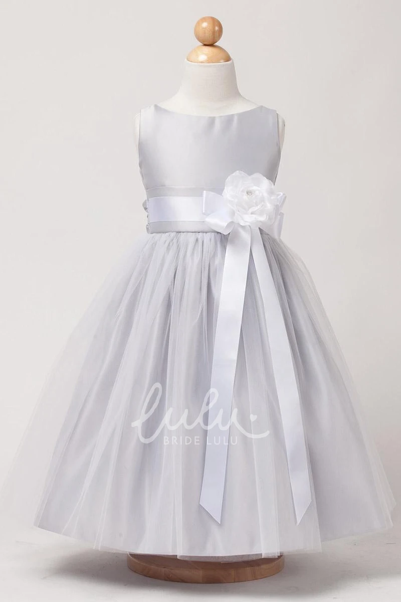 Tiered Tulle & Satin Tea-Length Flower Girl Dress Elegant 2025 Wedding Dress