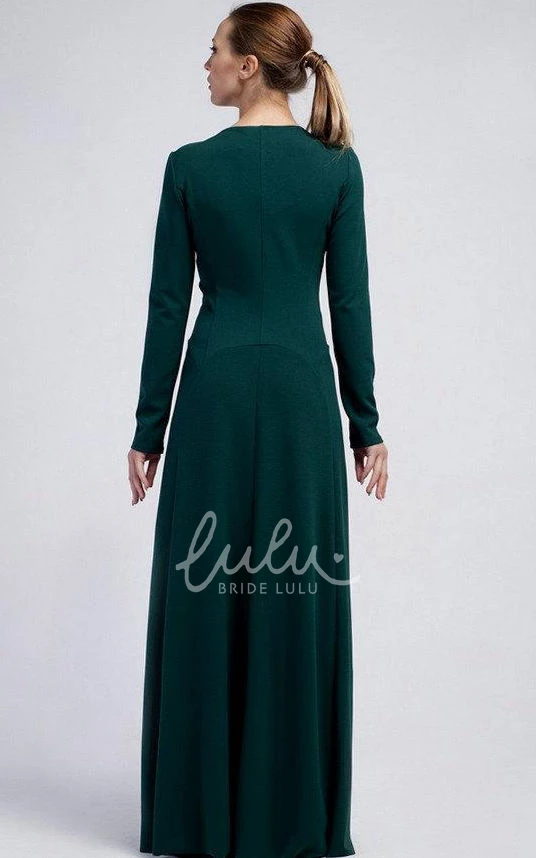 Formal Sheath Dark Green Jersey Dress with Long Sleeves