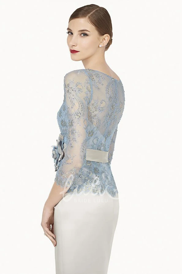 Beaded Scoop-Neck Satin&Lace Prom Dress with Floral Accent