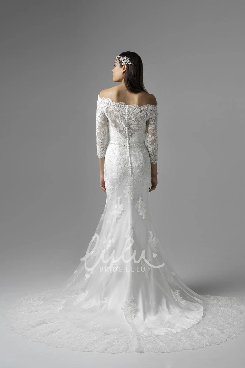 V-Neck Lace Trumpet Wedding Dress with Court Train Sleeveless and Deep-V Back