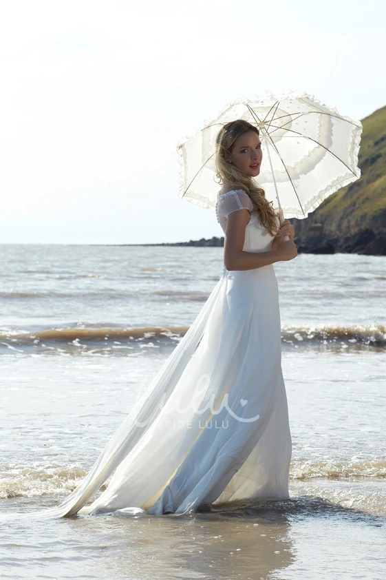 Chiffon A-Line Wedding Dress with Cap Sleeves and Illusion Beading