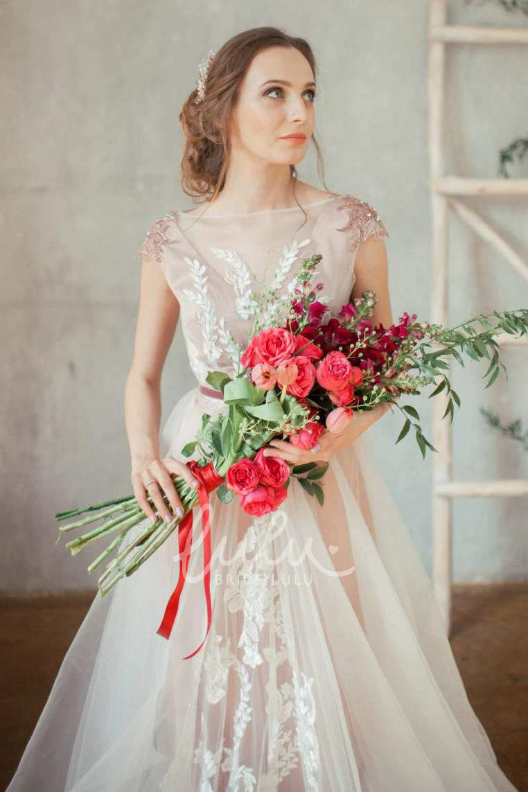 Tulle Beaded Lace Wedding Dress with Straps Bridesmaid Gown