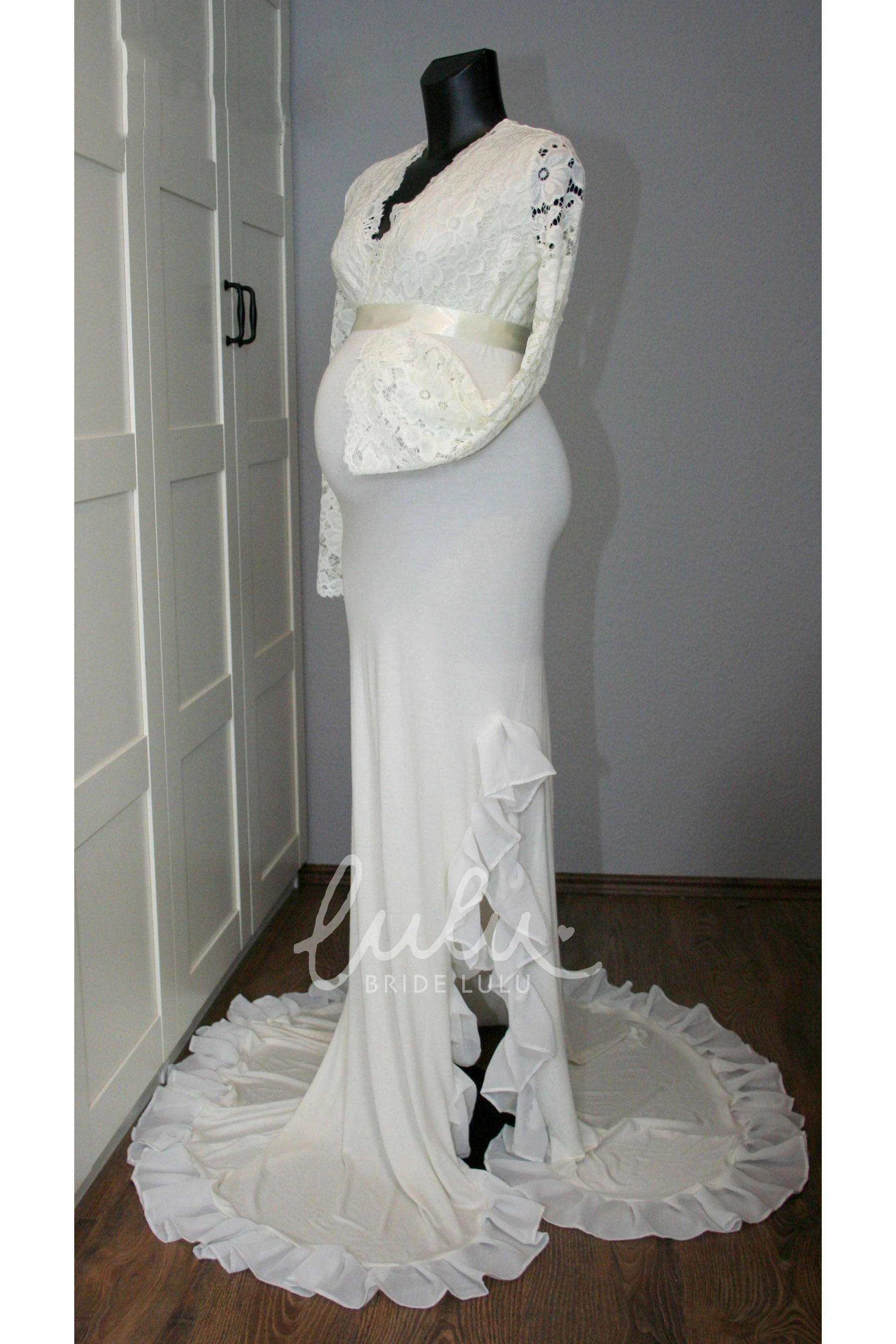 Sheath Maternity Wedding Dress with Sweep Train and Long Sleeves