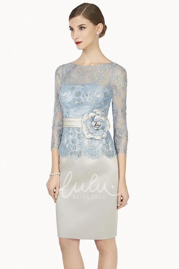 Beaded Scoop-Neck Satin&Lace Prom Dress with Floral Accent