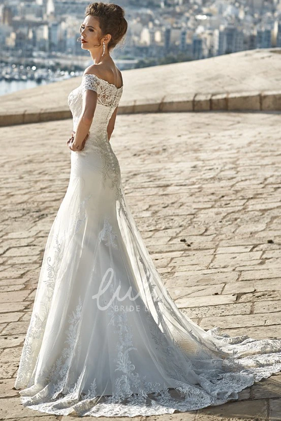 Off-The-Shoulder Lace Wedding Dress with Floor-Length Hem