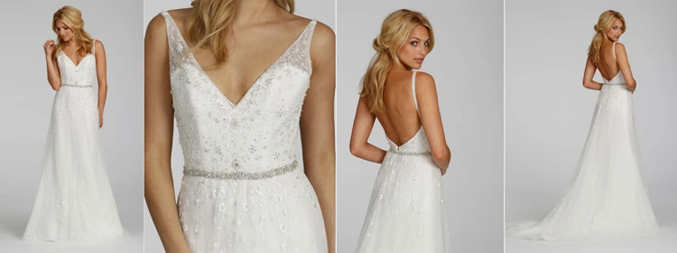 Floral Embroidered Long V-Neck Dress with Illusion Sleeves