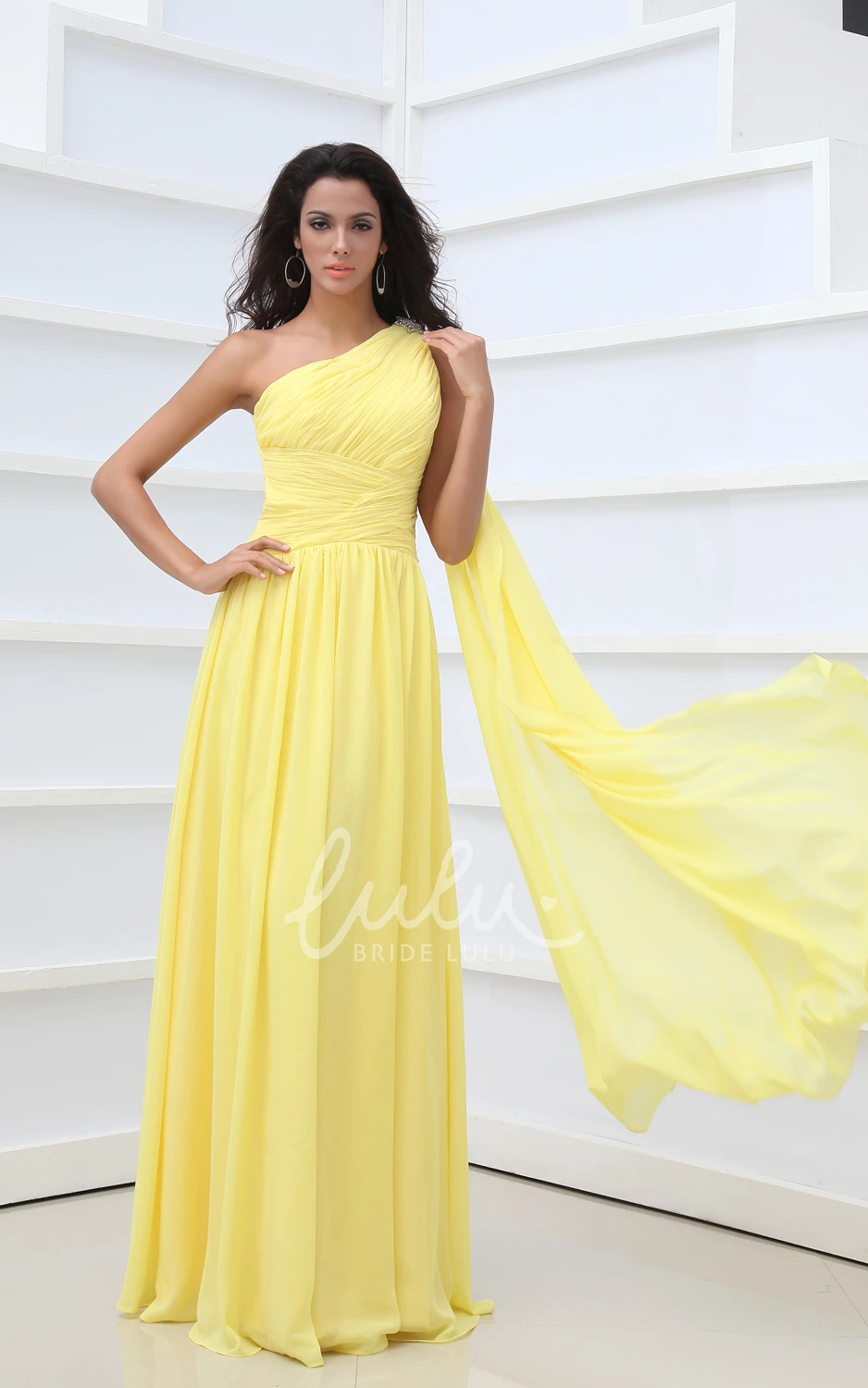 Vintage Chiffon One-Shoulder Bridesmaid Dress with Empire Waist