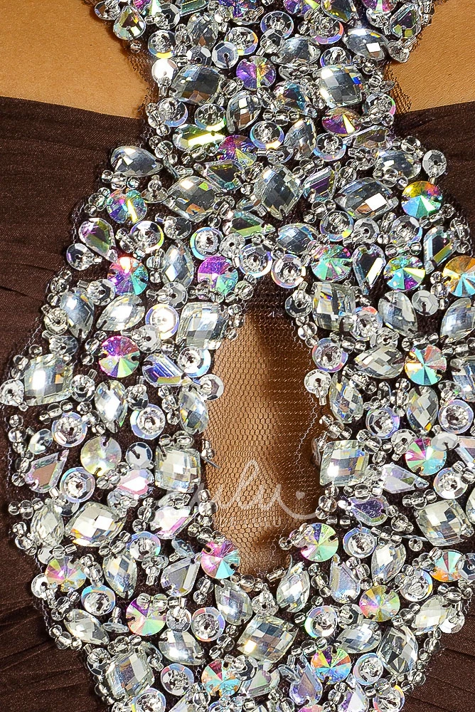 Long A-Line Chiffon Prom Dress with Beaded Sleeveless Bodice and Zipper Back