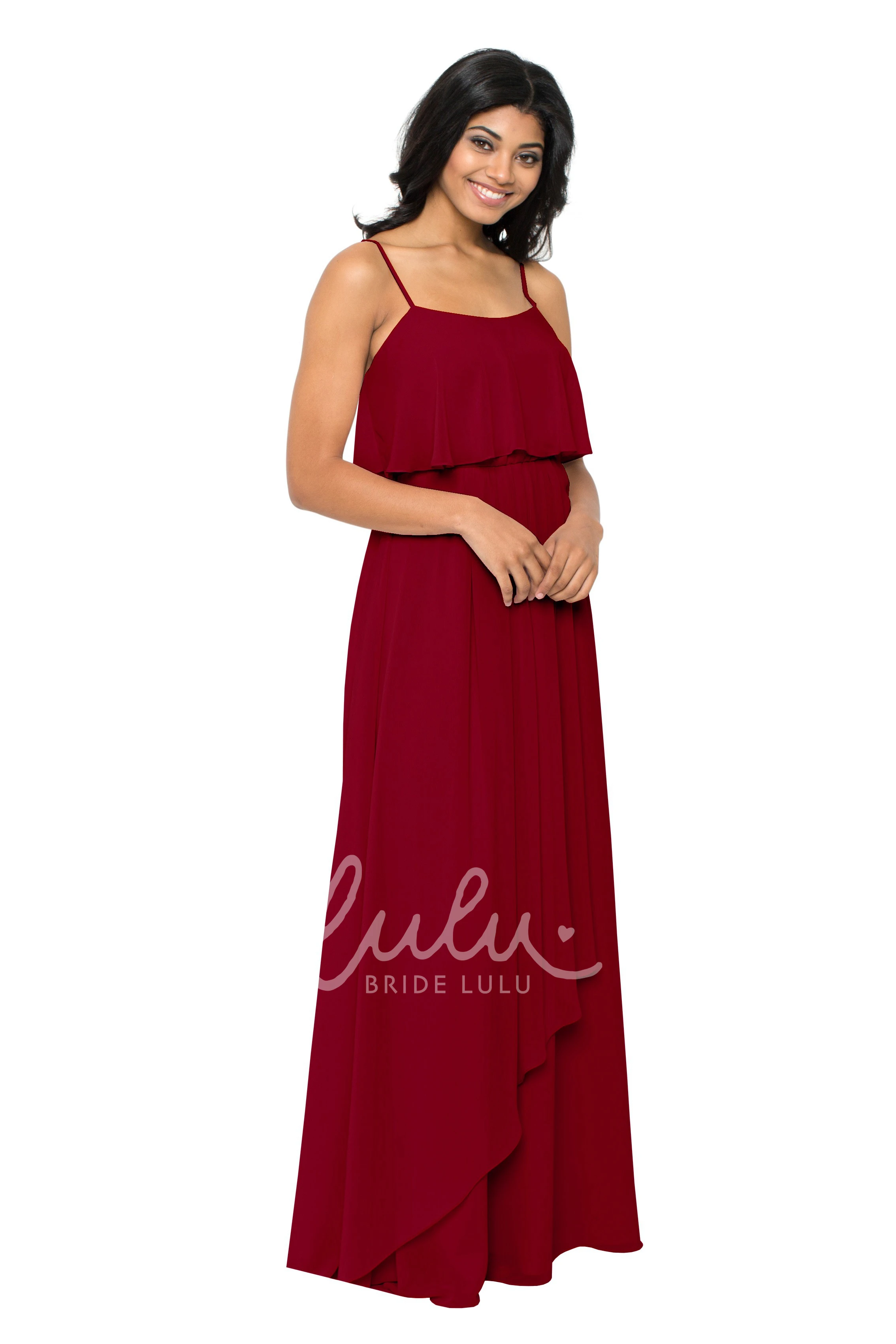 Draped Spaghetti Chiffon Bridesmaid Dress Sleeveless Multi-Color Convertible