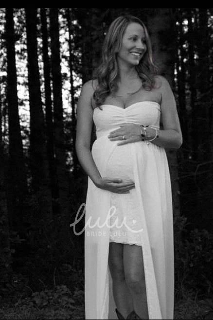 A-line Chiffon Lace Maternity Wedding Dress with Split Front Cape