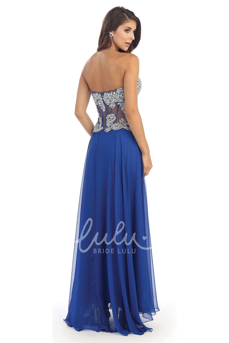 Long Sweetheart Chiffon Dress with Crystal Detailing A-Line Bridesmaid Dress