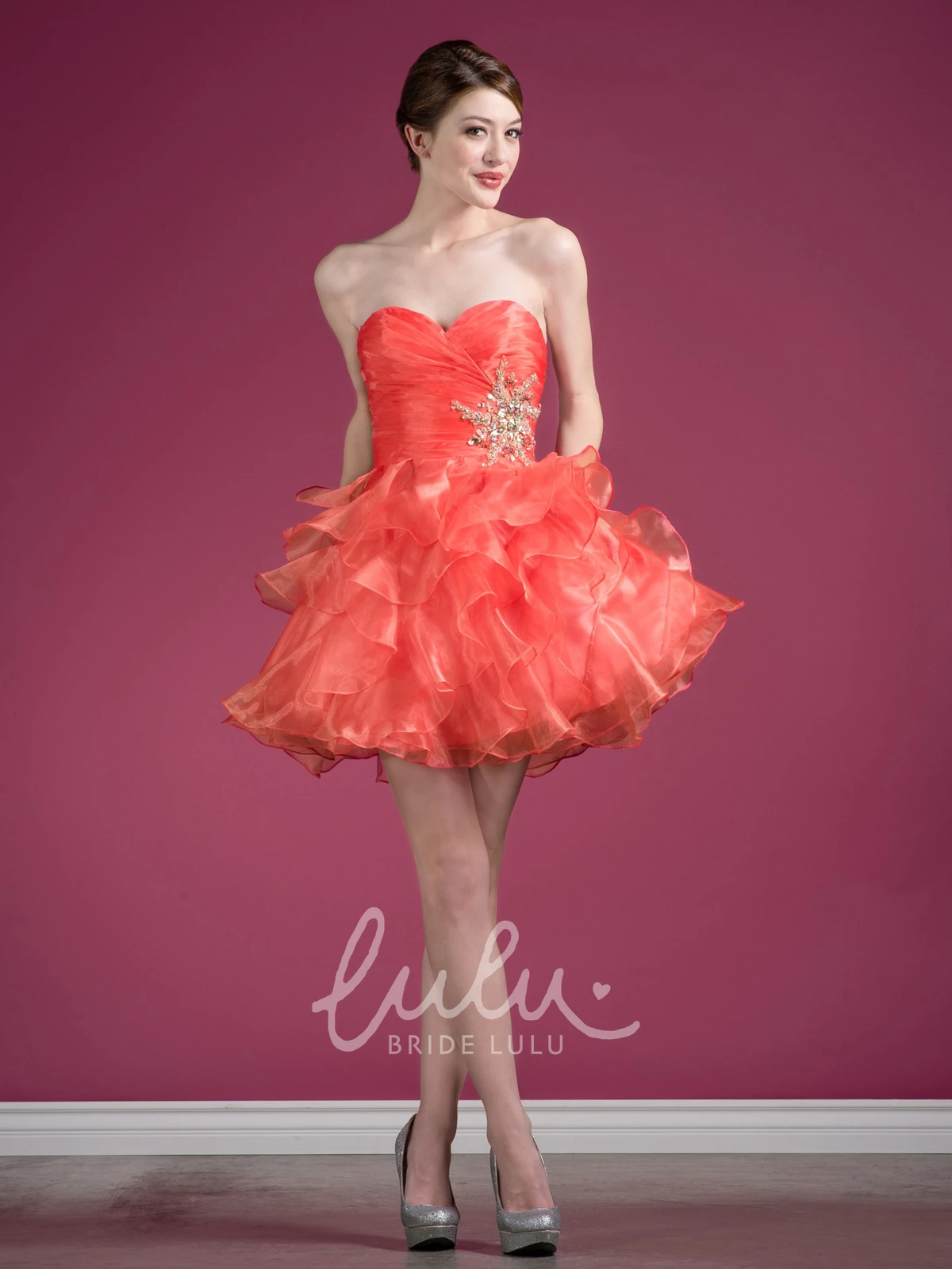 Ruffled A-Line Organza Prom Dress with Sweetheart Neckline